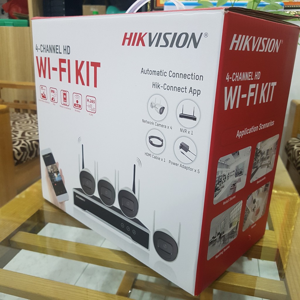 Bộ Kit HIKVISION NK42W0H(D) gồm 4 Camera IP Wifi 2MP và 1 đầu ghi Wifi Hàng chính hãng