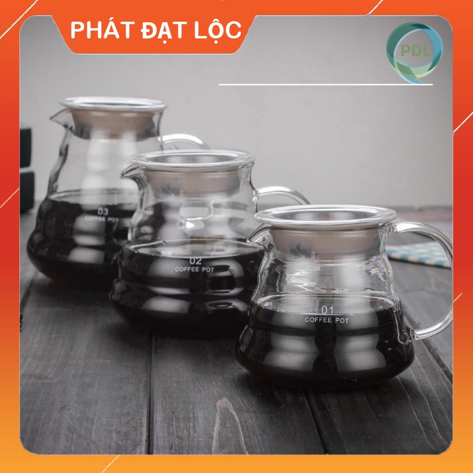 Bình Chứa Cà Phê V60 Bằng Thủy Tinh 300ml – 500ml – 700ml Phát Đạt Lộc