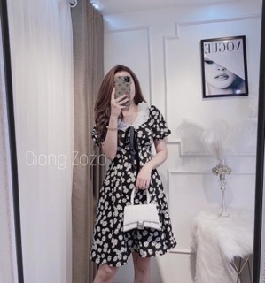 Váy cổ nơ hoa cúc