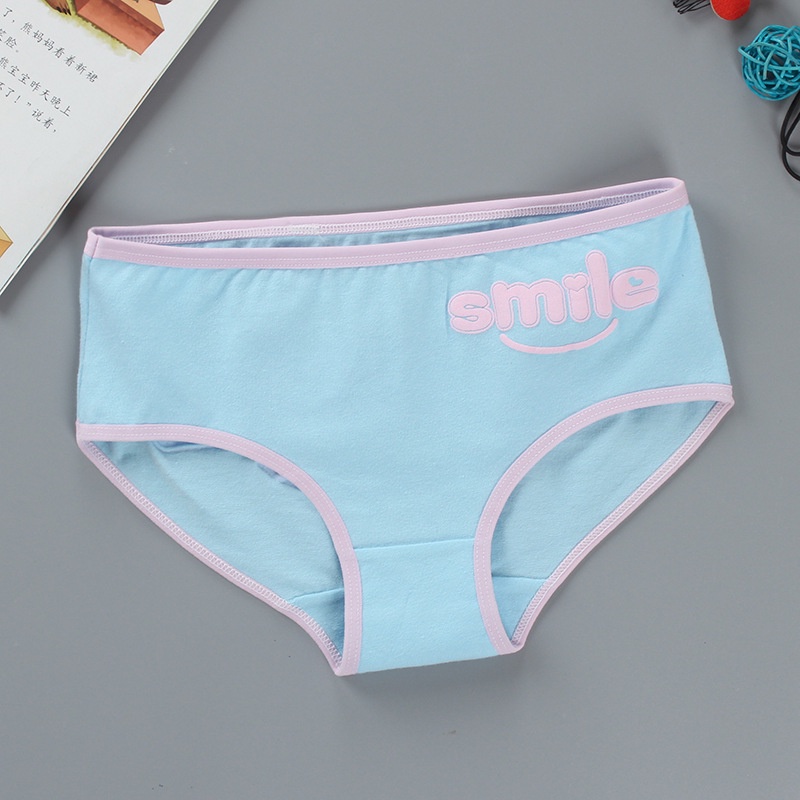 Set 4 Quần Lót cotton Lưng Vừa Thoáng Khí In Chữ smile Dễ Thương Cho Học Sinh