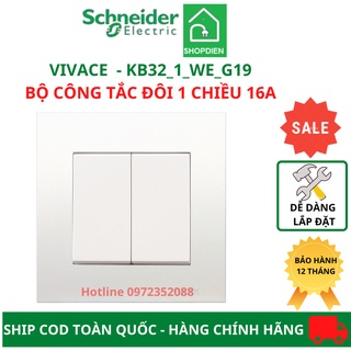Bộ công tắc đôi 1 chiều 16ax loại vuông schneider vivace kb32_1_we_g19 86mmx 86mm - đế vuông - màu trắng