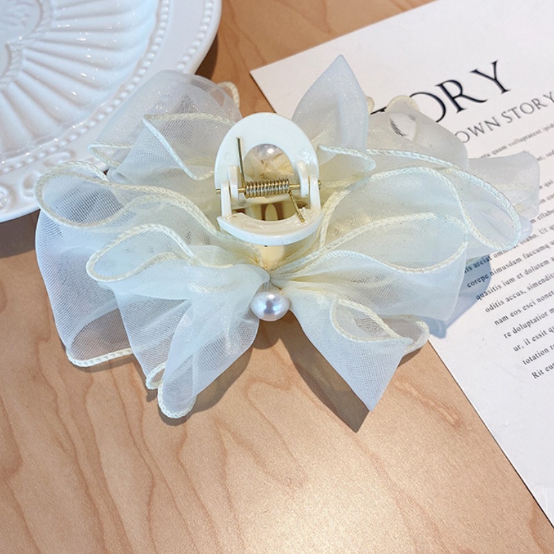 Kẹp Tóc Hình Nơ Đính Ngọc Trai Giả Phong Cách Hàn Quốc Xinh Xắn