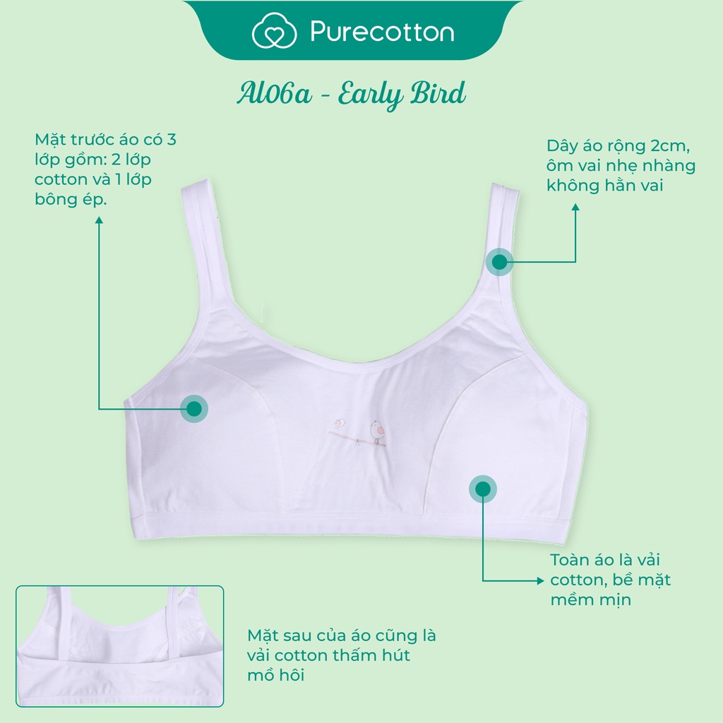 Combo 5 áo lá học sinh Purecotton cho bé gái mới lớn chất liệu cotton cao cấp kiểu dáng chui đầu không đệm PC004 | BigBuy360 - bigbuy360.vn