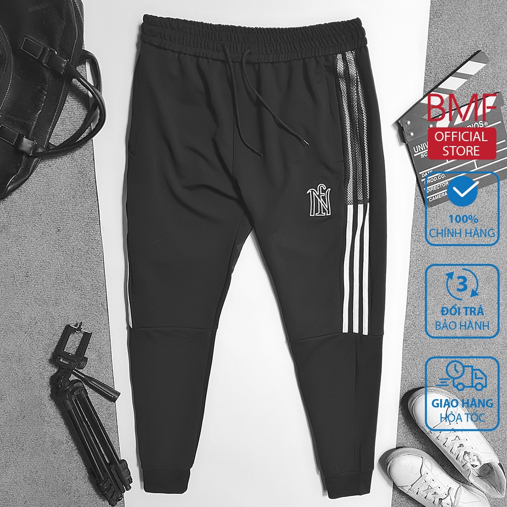 Quần Jogger Thể Thao Nỉ 3 Sọc Có Túi Khóa, Logo Thêu, Form Đẹp, Trẻ Trung, Năng Động BMF