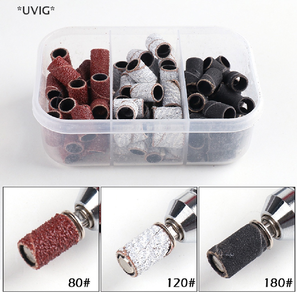 [[UVIG]] 60-75Pcs/Box Sanding Cap Bands  180/120/80 Grit Nail Drill Grinding Bit Files [Hot Sell]