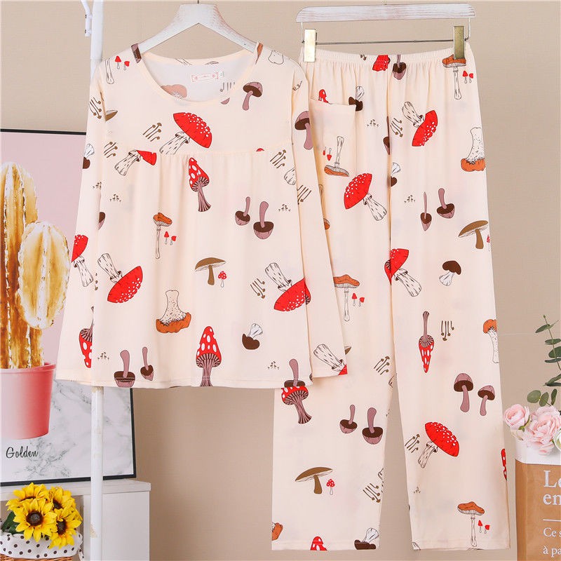 Đồ ngủ & Đồ mặc nhà☋▥﹍Xuân thu trung niên bà mẹ dài tay túi quần pyjama nữ phục vụ tại nhà béo plus size bộ đồ