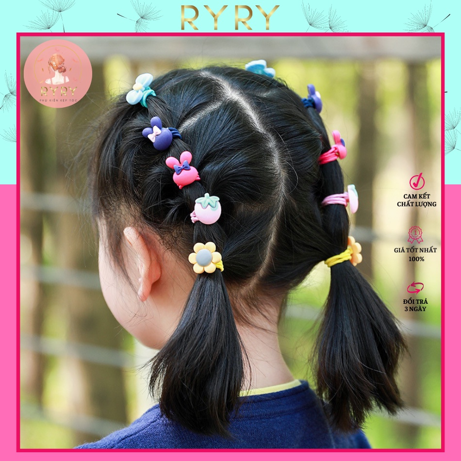 Sét Dây Cột Tóc Dây Buộc Tóc 20 Sợi Nhiều Kiểu Cute Cho Bé Gái Siêu Dễ Thương