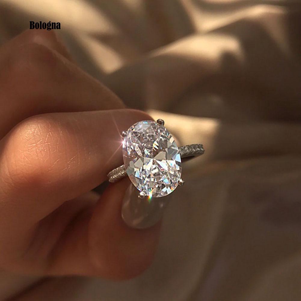 ♠Nhẫn Đính Hôn Nữ Mạ Vàng Đính Đá Zircon Hình Oval Lớn Thời Trang