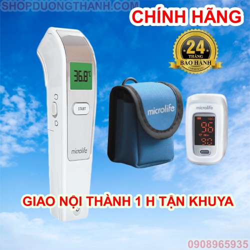 BỘ Máy nhiệt kế hồng ngoại điện tử đo thân nhiệt độ và máy đo nồng độ oxy SpO2 trong máu kẹp ngón cầm tay cao cấp