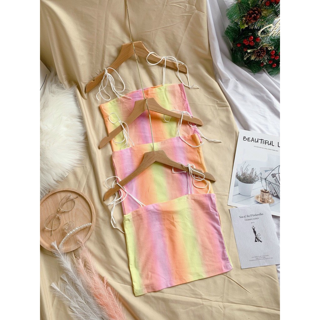 áo croptop loang màu cam phối cột nơ vai xinh xinh siêu hot hit