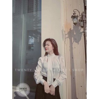 Áo Sơ Mi Lụa Trắng Phối Nơ Dài