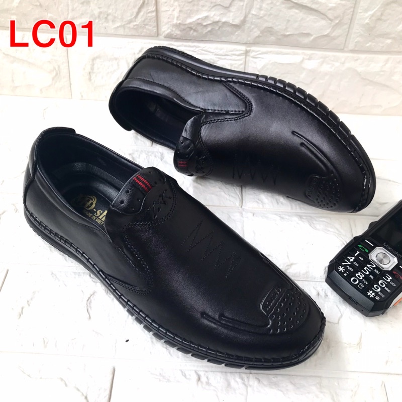 Giày nam da bò thật..đế cao su dẻo,đàn hồi tốt..mã LC01..màu đen..mang rất êm chân