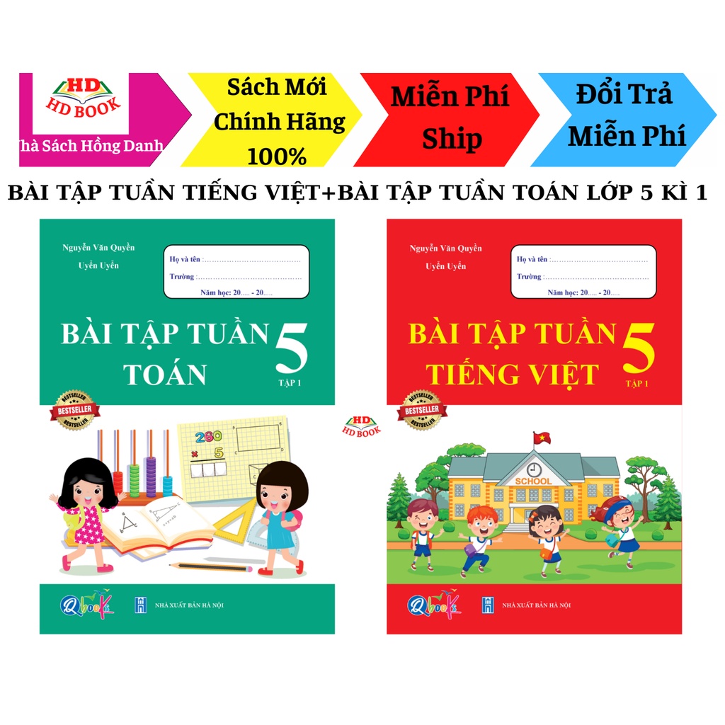 Sách -Combo Bài tập tuần TOÁN +TIẾNG VIỆT LỚP 5 - Tập 1 (2 cuốn)