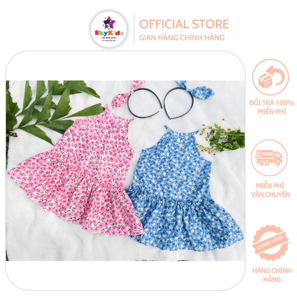 Đầm cho bé sát nách Váy cổ yếm thiết kế tùng bèo dễ thương 10-22kg