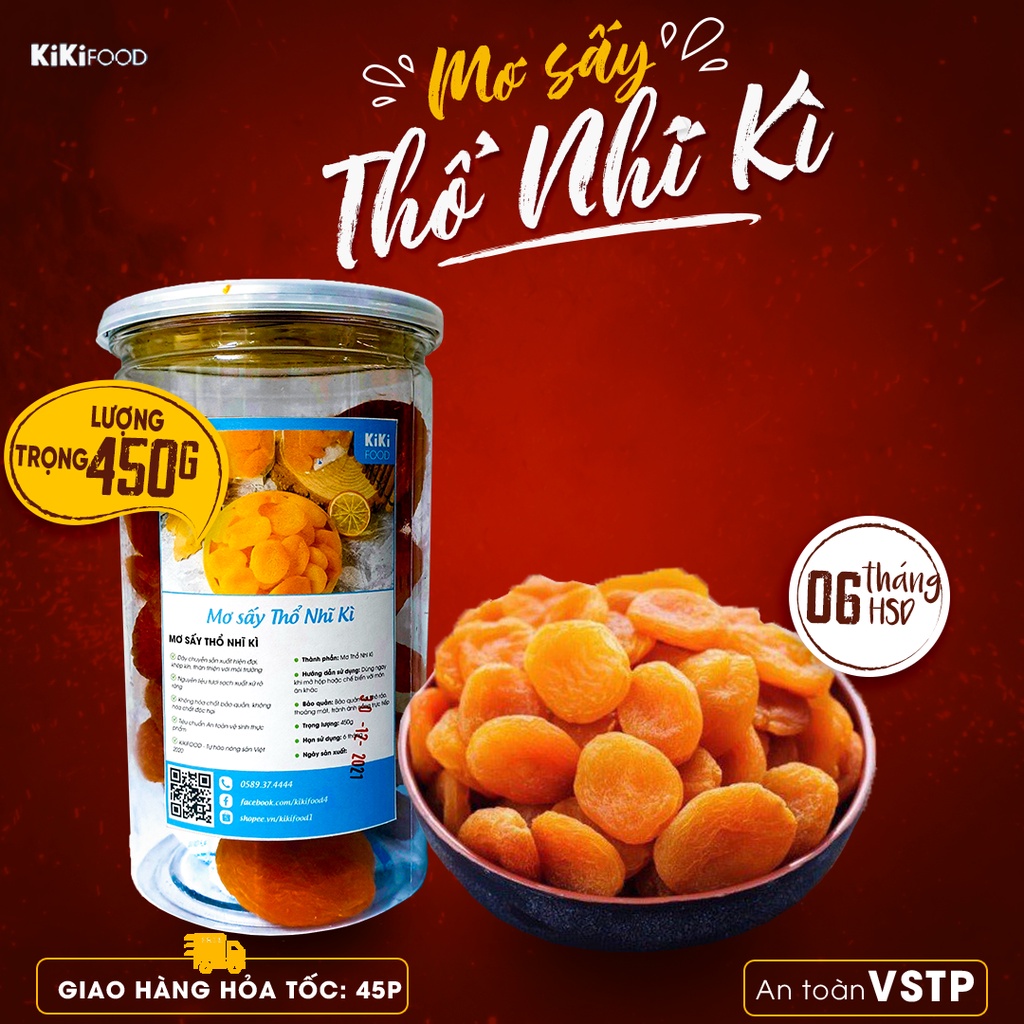 Mơ sấy dẻo tự nhiên Thổ Nhĩ Kỳ 450G KIKIFOOD thơm ngon, đồ ăn vặt Việt Nam an toàn vệ sinh thực phẩm