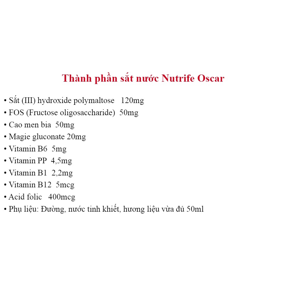 Bổ sung sắt cho bà bầu, trẻ em, người thiếu máu do thiếu sắt - Sắt nước Nutrife Oscar - nhập khẩu ITALIA - Hộp 16 gói