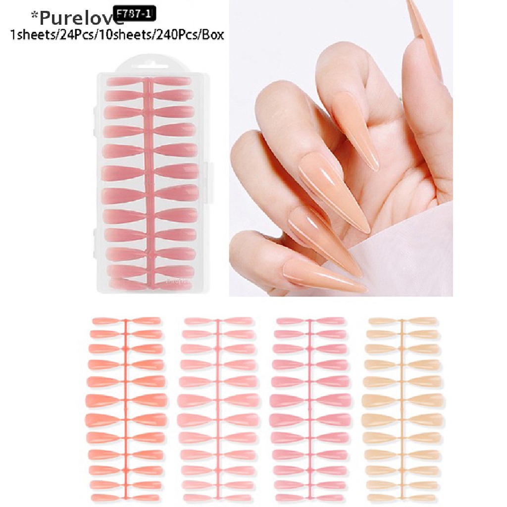 Bộ 240 Móng Tay Giả Nối Dài Che Phủ Toàn Diện Màu Hồng Nude