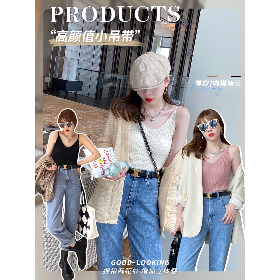 Áo Xiaozhainv dệt kim cổ chữ v phong cách Hàn Quốc 7 màu lựa chọn cho nữ