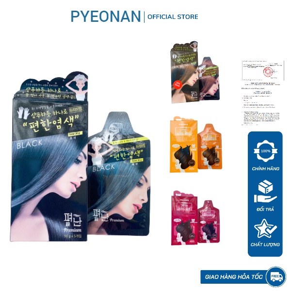 Hộp 5 gói dầu gội khô nhuộm tóc thảo dược PYEONAN Hàn Quốc, phủ bạc sau 1 lần gội