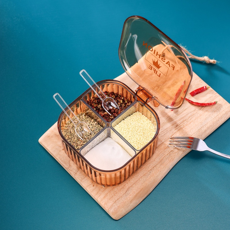 Hộp Đựng Gia Vị Bằng Nhựa Trong Suốt Có Nắp Đậy Và Muỗng Tiện Dụng