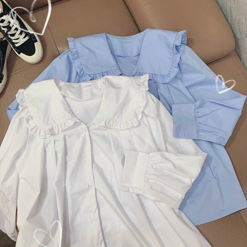 Áo Sơ Mi Cổ Bánh Bèo Tay Dài Voan Cực Xinh