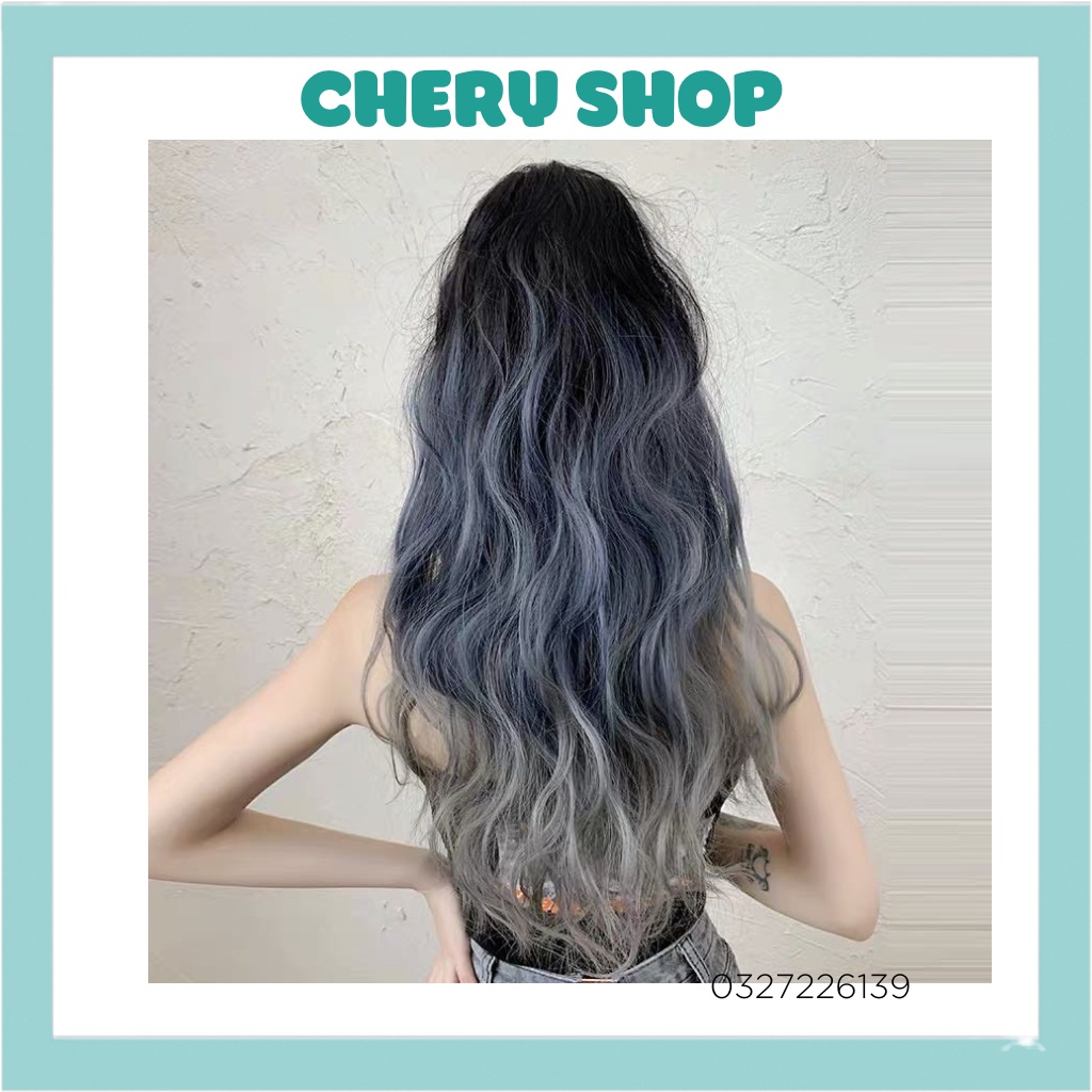 Tóc giả nữ ngoặm xù omber xám xanh khói mẫu mới siêu hot mã n42