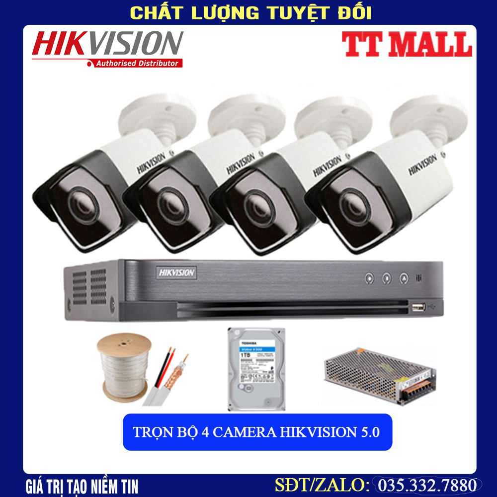 TRỌN BỘ 4 CAMERA HIKVISION 5.0MP ULTRA 2K - NÉT NHẤT HIỆN NAY - HÀNG CHÍNH HÃNG - BẢO HÀNH 2 NĂM