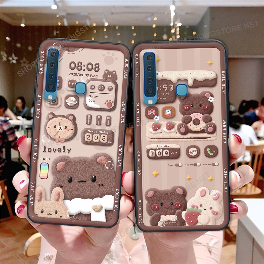 Ốp lưng Samsung A7 2018 / A9 2018 in họa tiết caro, mẫu gấu cực đáng yêu / ốp gấu cute giá rẻ