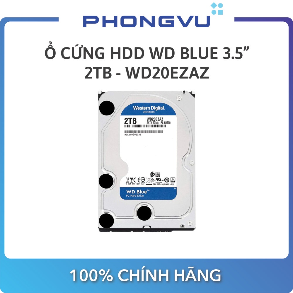 Ổ cứng HDD WD Blue 2TB Sata3 5400rpm (WD20EZAZ) - Bảo hành 24 tháng