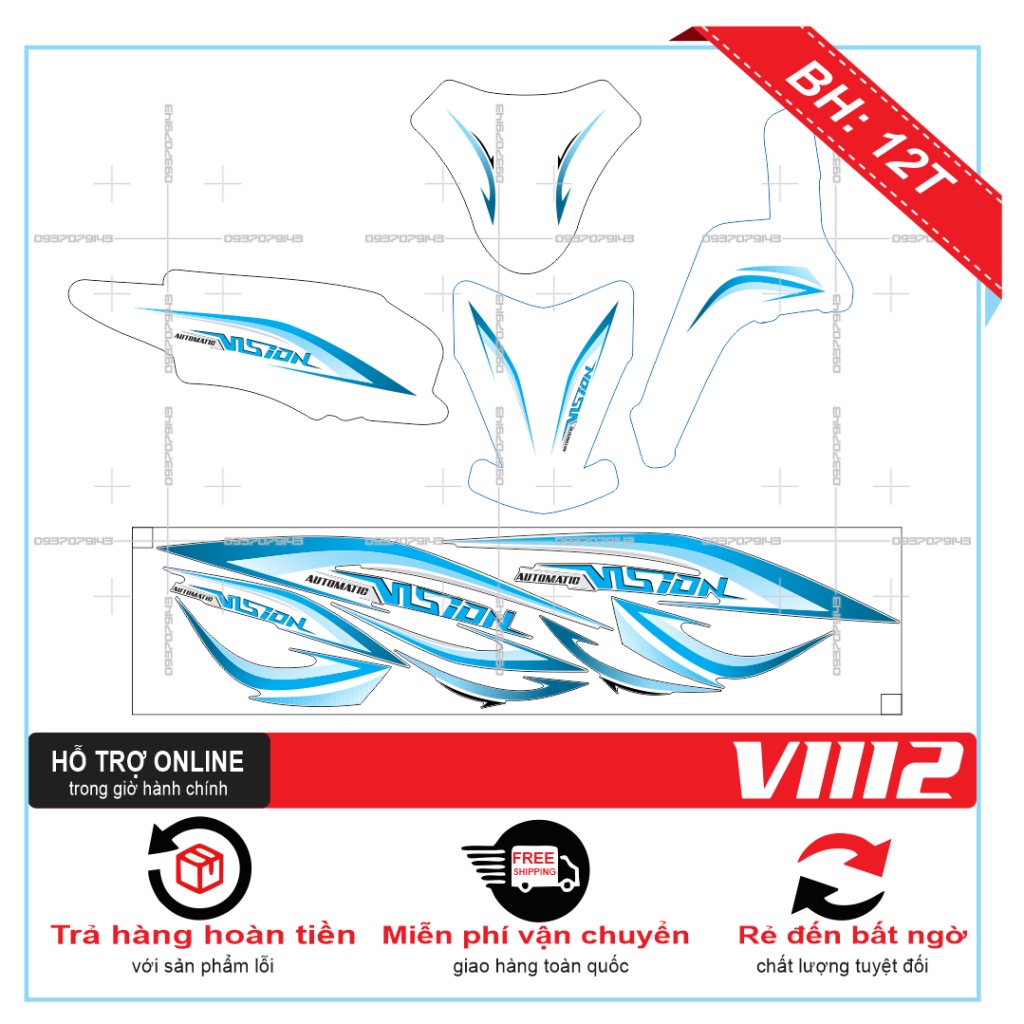 TEM XE VISION 2014 CHỈ XANH DÁN XE TRẮNG -- SHIN DECAL 2