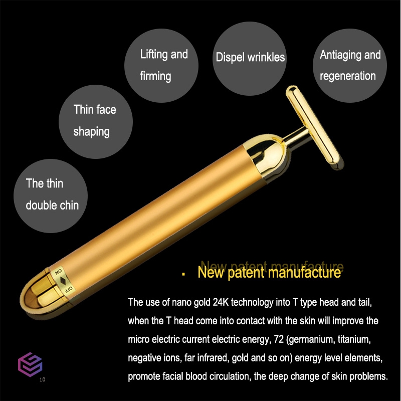 Máy mát xa da mặt vàng 24K dạng rung làm săn chắc da ngăn ngừa nếp nhăn tiện lợi