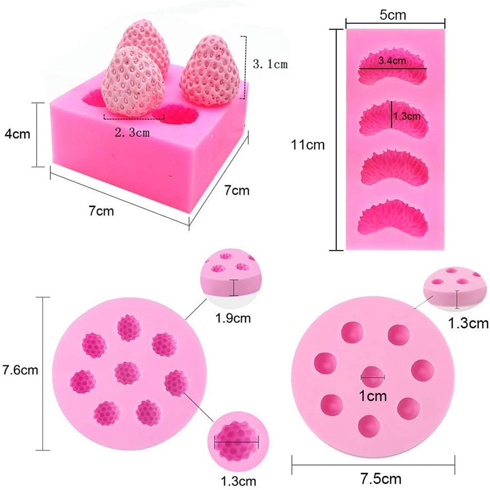 Khuôn silicone tạo hình làm nến/kẹo đường hình quả dâu tây