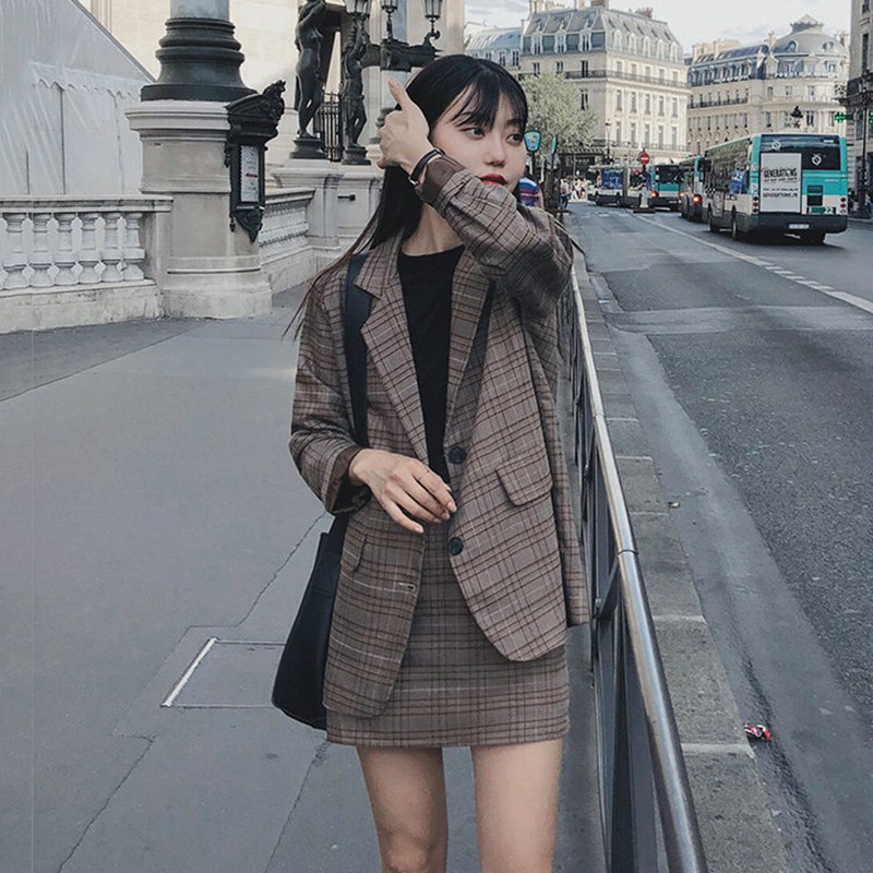 Set vest nữ áo blazer kèm chân váy chữ a công sở phong cách ulzzang Hàn Quốc - Roxie | BigBuy360 - bigbuy360.vn