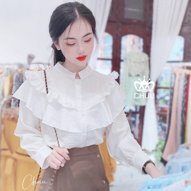 [ Mã WASTRUN4 giảm 10% tối đa 30K đơn 99K] Áo Nữ Bánh Bèo Kiểu Sơ Mi Công Sở Tay Dài, Phong Cách Tiểu Thư CHUU A6764