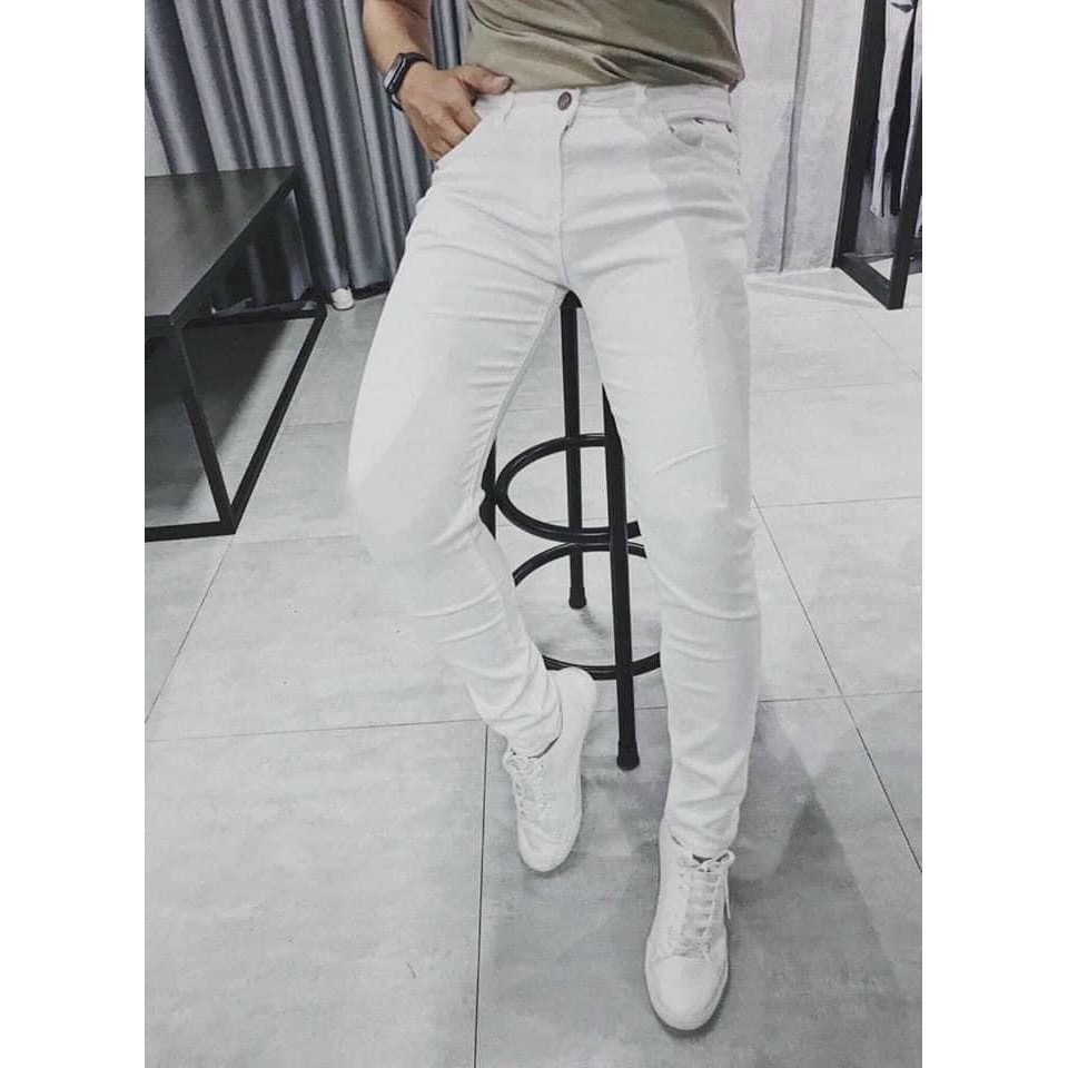 Quần Jean Skinny Basic In White Unisex