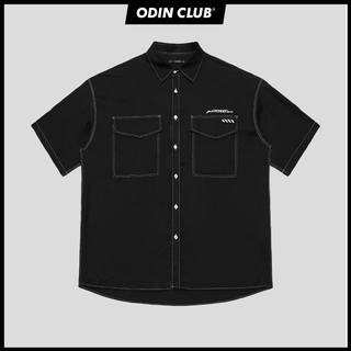 Áo Sơmi cộc tay WONDER SPACE, Ao somi oversize phối chỉ trắng, Local Brand ODIN CLUB