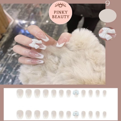 Bộ 24 Móng Giả Đính Đá Pinky Beauty Thời Trang Cá Tính Cho Nữ Mùa Lễ, Tết, Móng Tay Giả Kèm Keo Chính Hãng