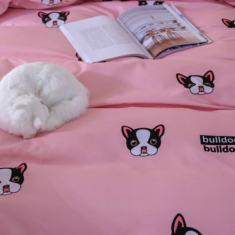 Bộ chăn ga gối cotton poly chó hồng