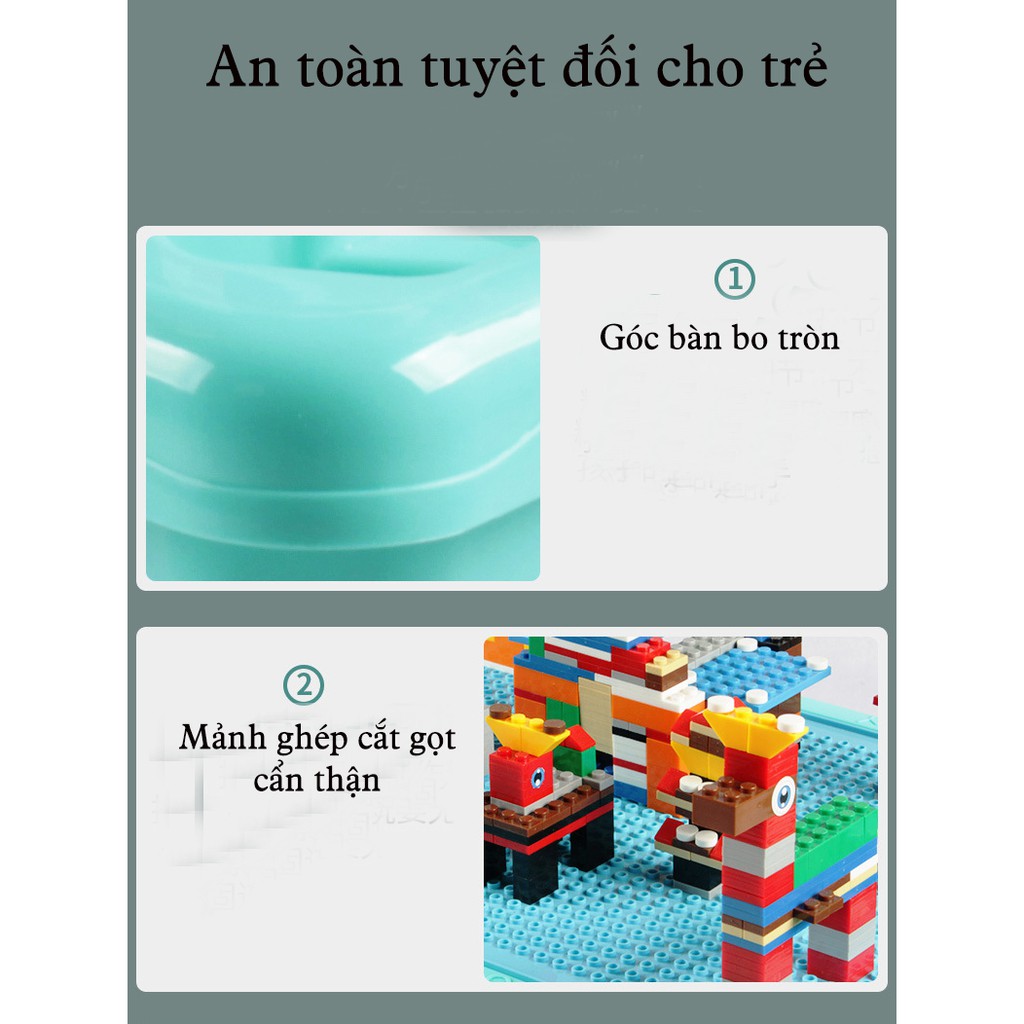 Bàn xếp hình lego đa năng 300 chi tiết, bàn xếp hình, có ngăn cất đồ tiện dụng cho bé, bảo hành 6 tháng