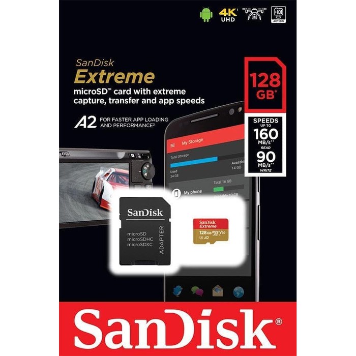 Thẻ Nhớ Sandisk Extreme 128gb 160mb / S 4k Uhd V30 Microsd A2 U3