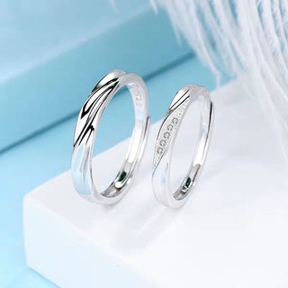 nhẫn đôi bạc 925 đính đá cho nữ và dạng xoắn cho nam