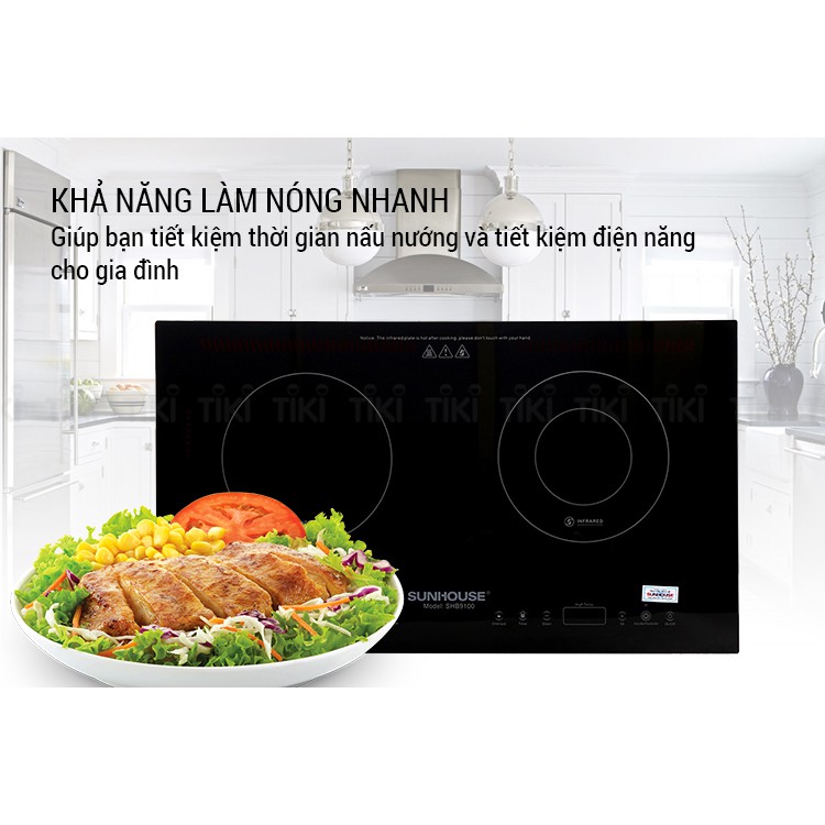 Bếp Đôi Điện Từ Hồng Ngoại Sunhouse SHB9100