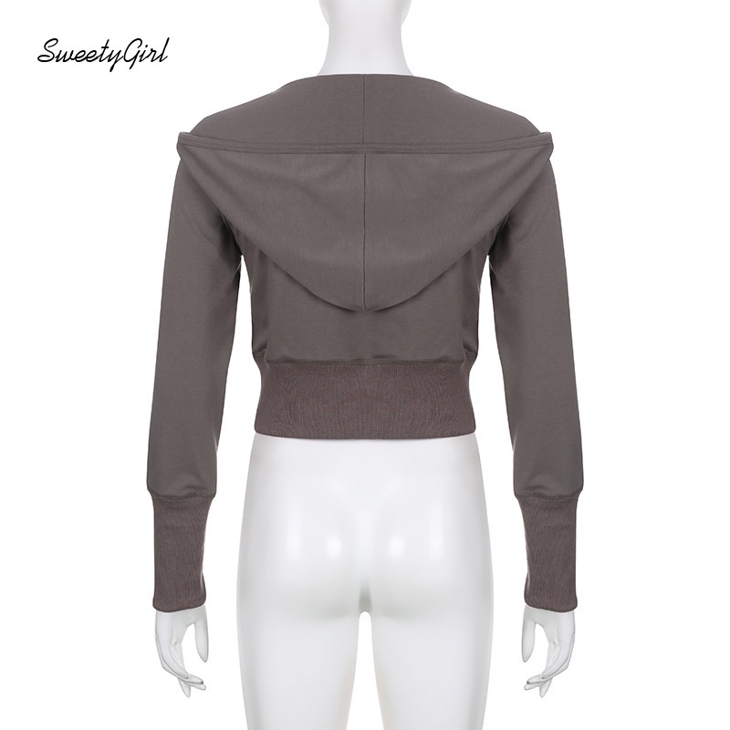 Áo Hoodie Tay Dài Cổ Chữ V Khoét Sâu Màu Xám Trơn Thời Trang 2022 Gợi Cảm Dễ Phối Đồ Dành Cho Bạn Nữ