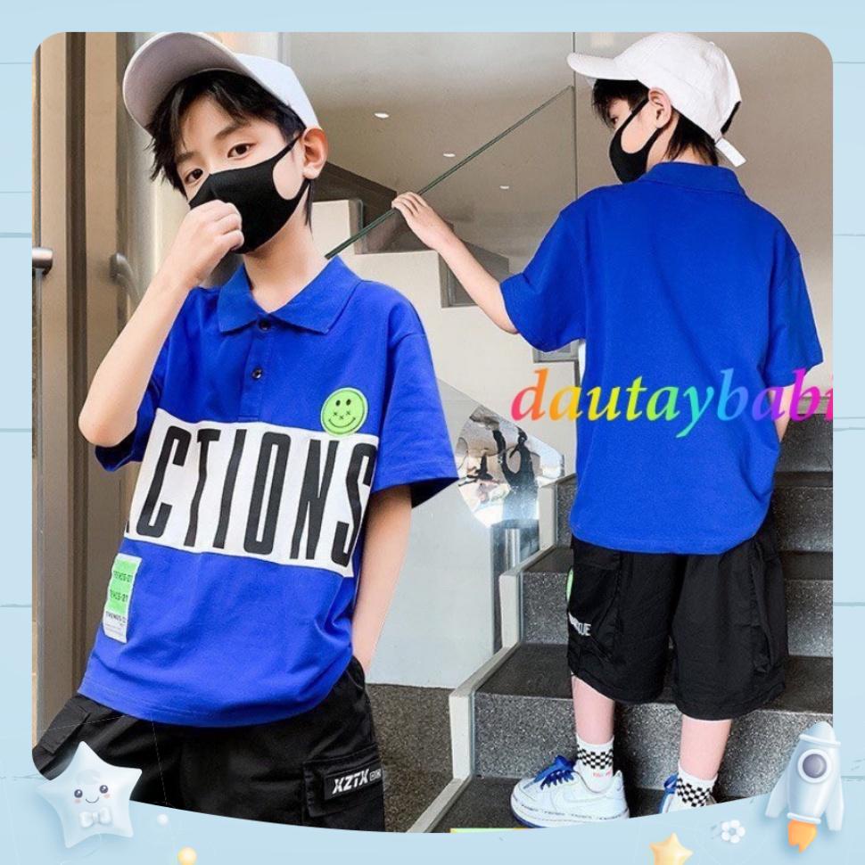 Bộ thun bé trai hiphop áo cổ bẻ ngắn tay quần túi hộp thun cotton cao cấp mùa hè mịn mát cho bé 10-52kg- bộ thun bé trai