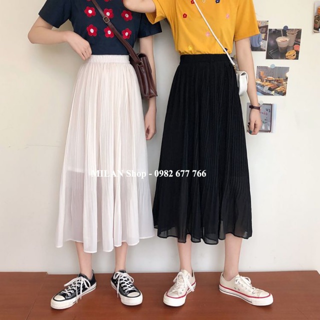 Chân váy voan dập ly dài qua gối hot trend | BigBuy360 - bigbuy360.vn