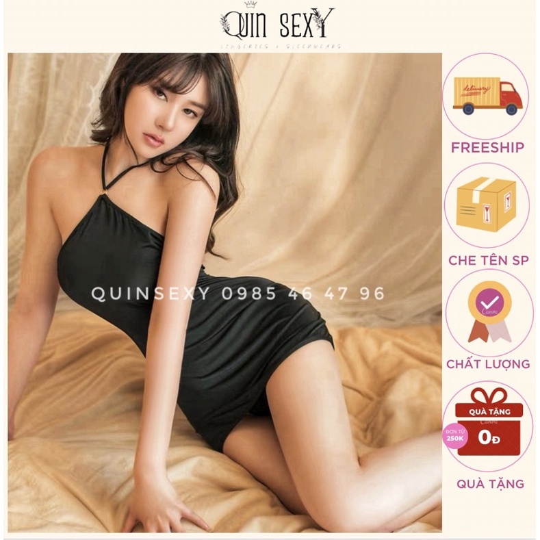 Váy ngủ thun co giãn dây cổ xẻ lưng quyến rũ