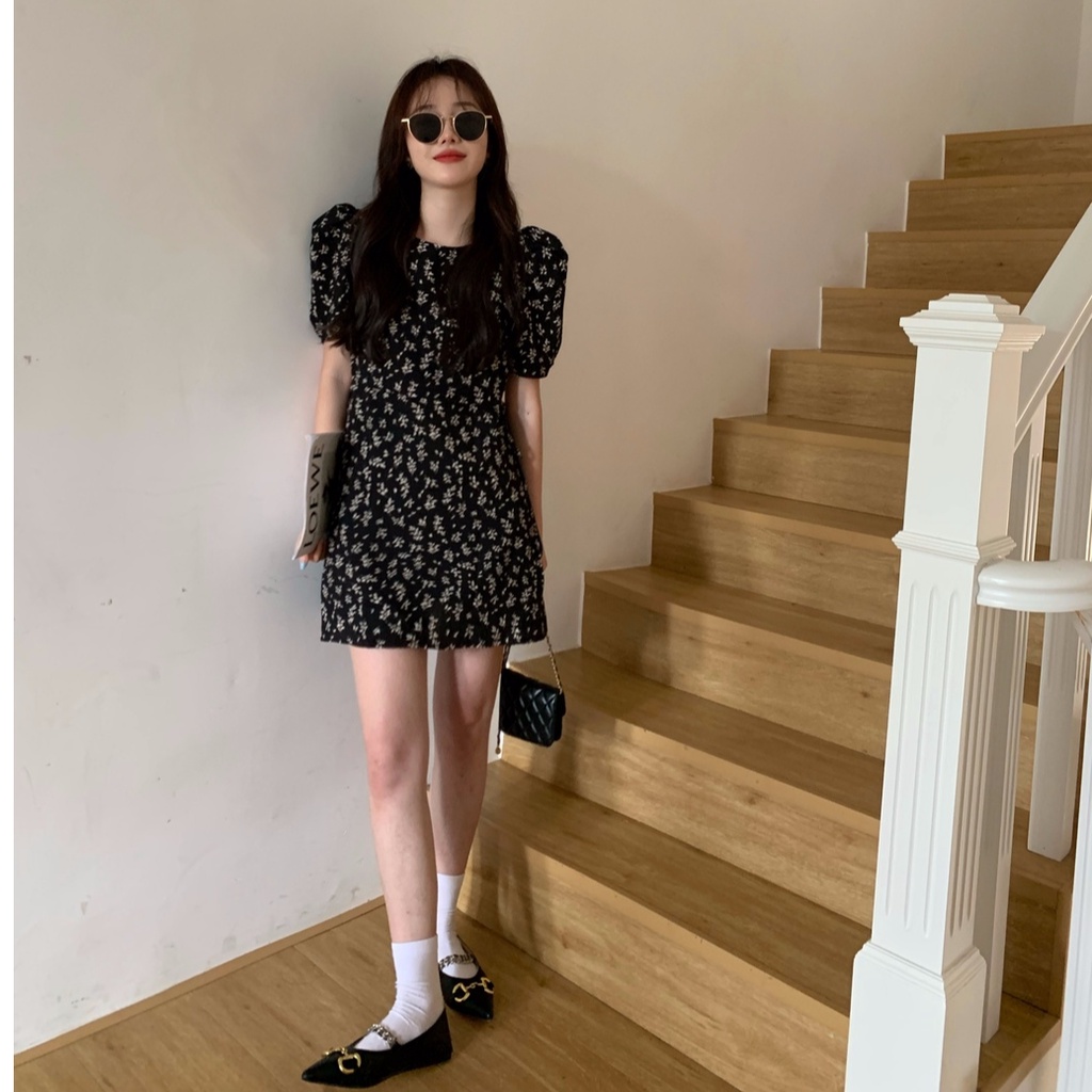 Đầm Hoa Cổ Tròn Ngắn Tay Thời Trang Hàn Quốc Mới 52569