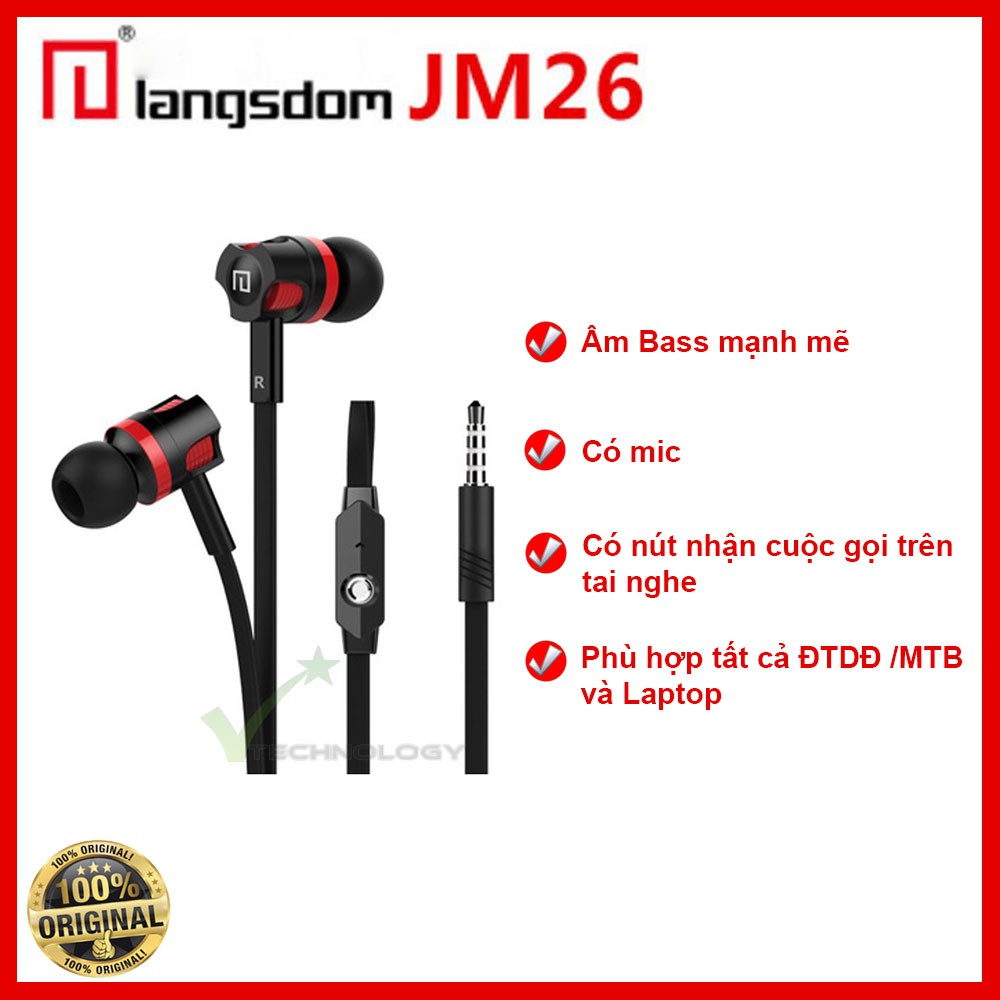 Tai nghe nhét tai Langsdom JM26 Super Bass (Đen)