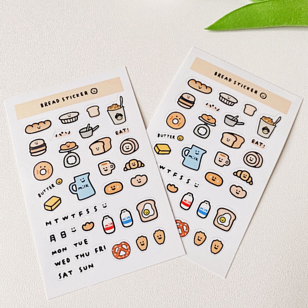 Sticker cute trang trí chủ đề bánh mì và sữa dễ thương phong cách Hàn Quốc - Lion House