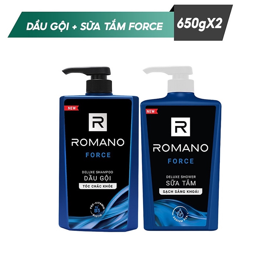 Combo Dầu gội và sữa tắm Romano Force (650G*2)